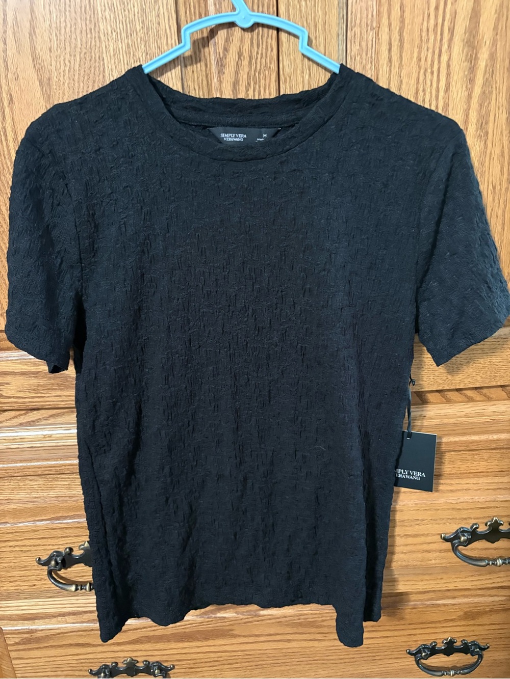 Simply Vera Vera Wang Black Textured Short-Sleeve Tee M